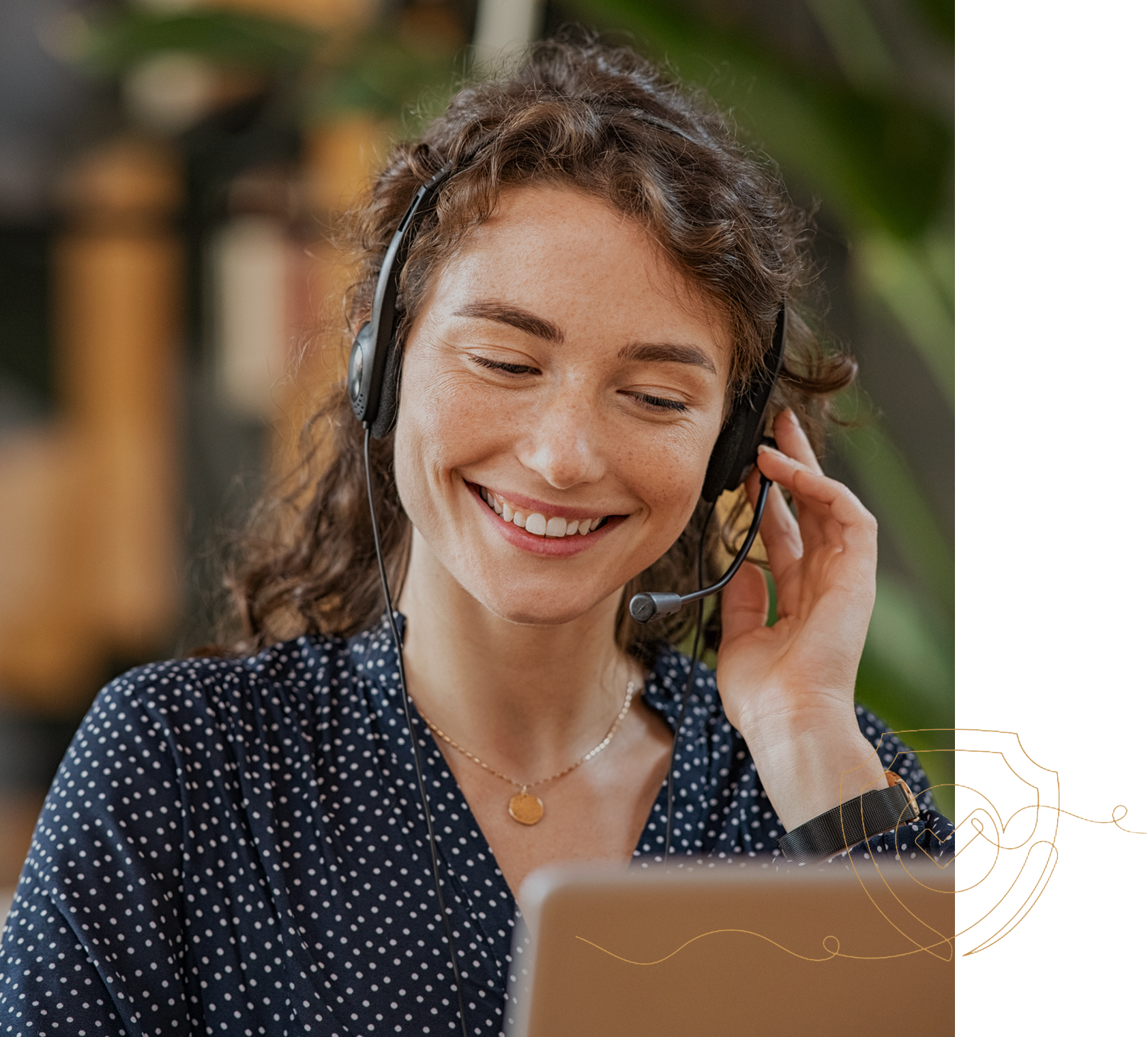 Customer service representative with headphones